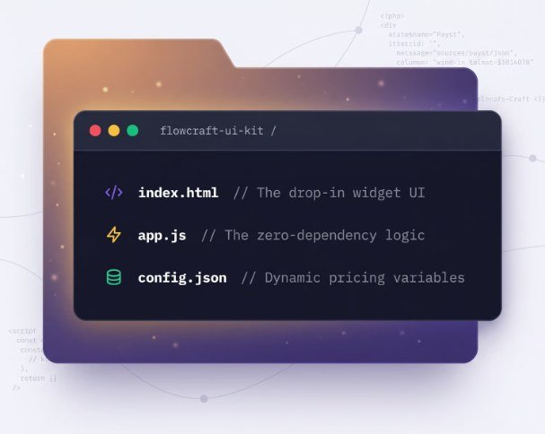 FlowCraft UI kit folder showing index.html, app.js and config.json